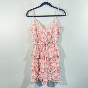 Altar'd State Pink Floral V-neck Adjustable Straps Ruffles Mini Dress Size S